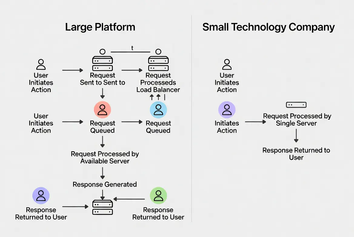 Diagram showing big platform vs small tech user flow