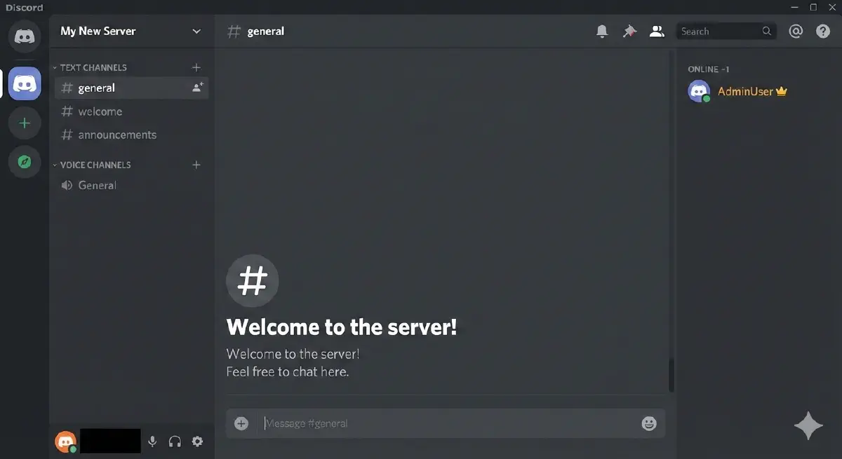 Screenshot of a basic Discord server setup