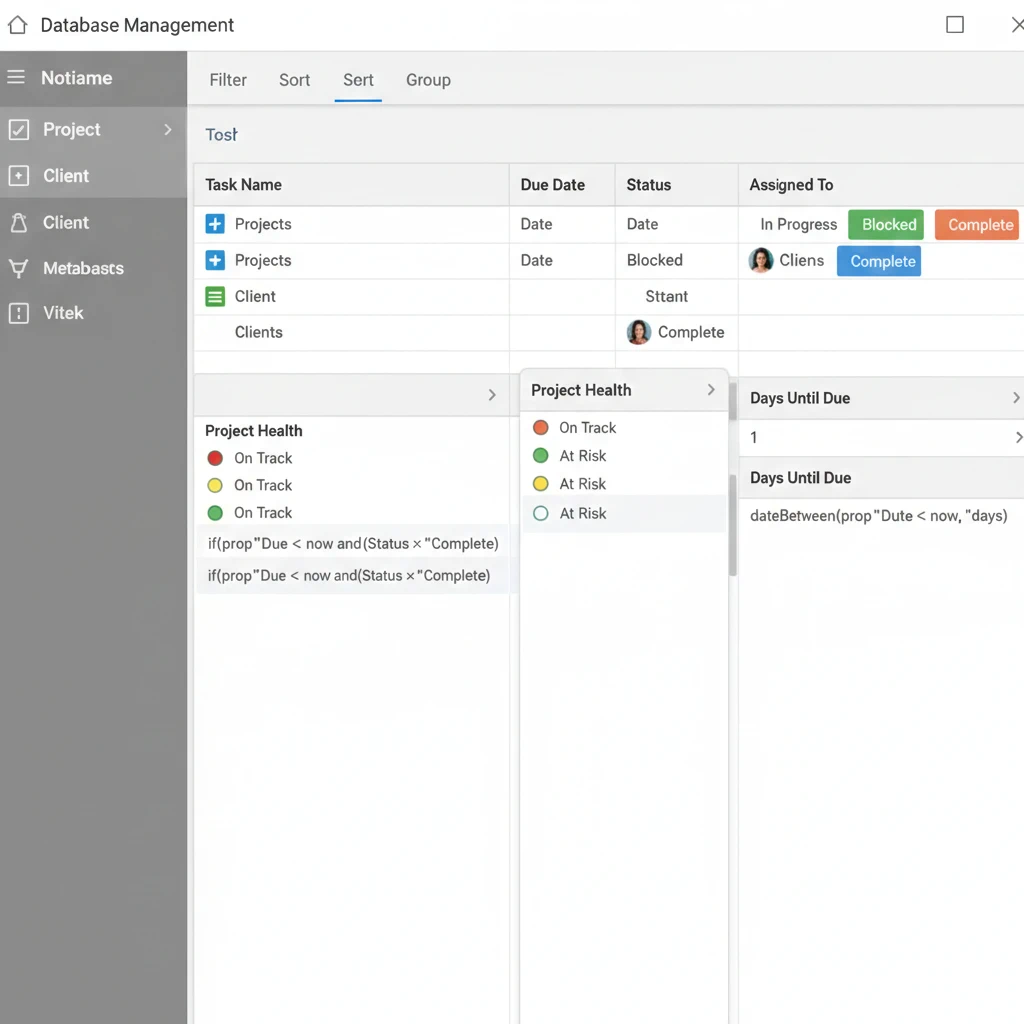 Screenshot showing the settings menu for database relations and formulas