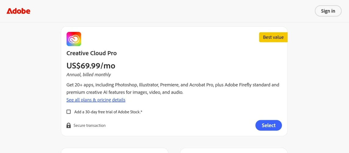 Subscription billing screen on a laptop