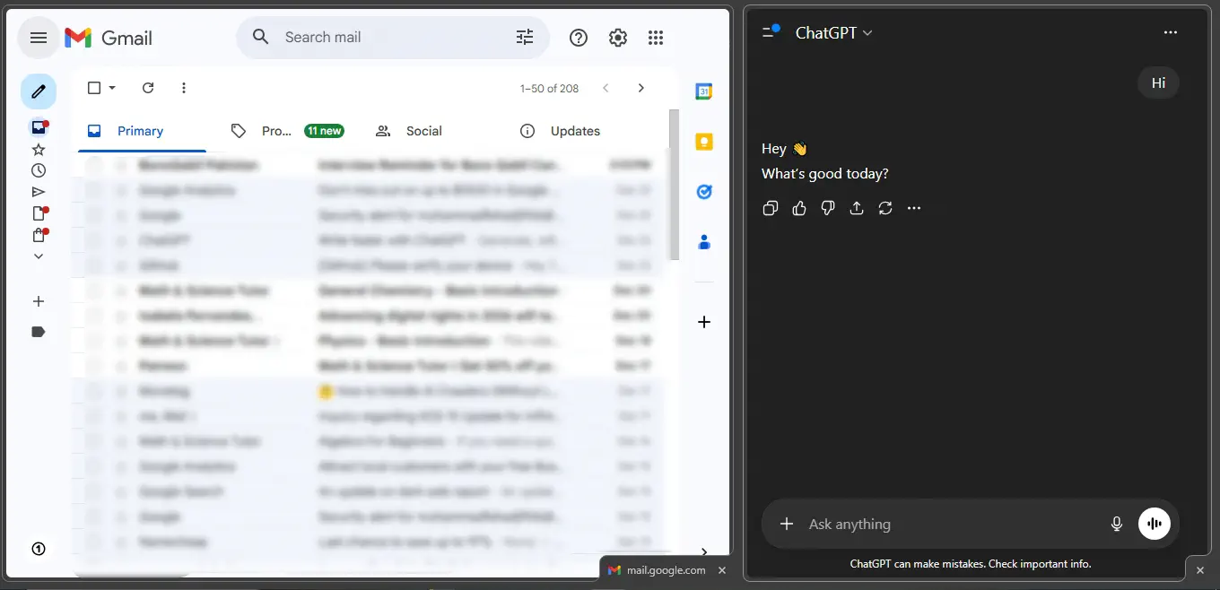 ChatGPT and Gmail Oppened in Chrome