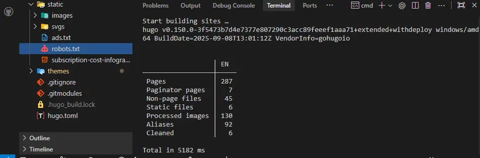 Screenshot showing project structure with static folder and ads.txt inside