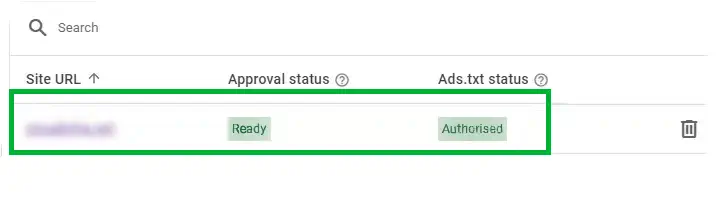 Screenshot of Search Console ads.txt status turning green after fix