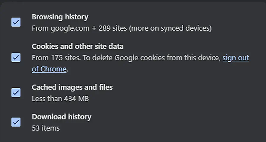 Screenshot of cluttered Chrome history menu before clear
