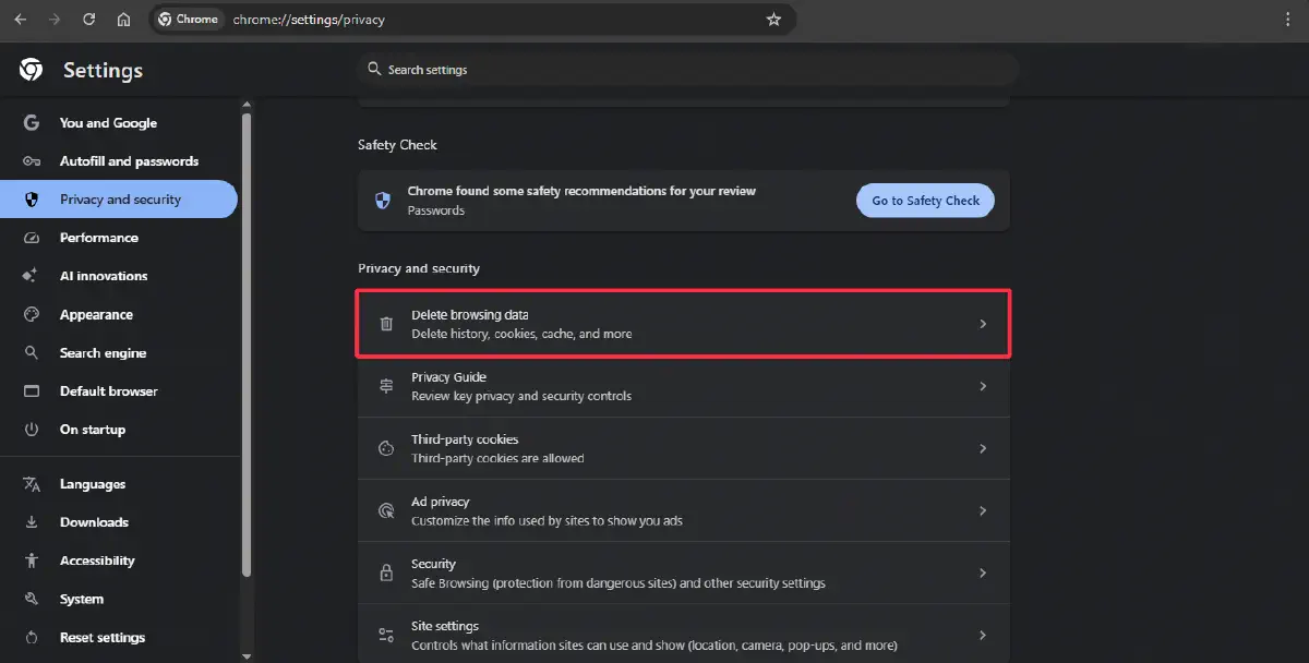 Diagram of Chrome clear data dialog boxes