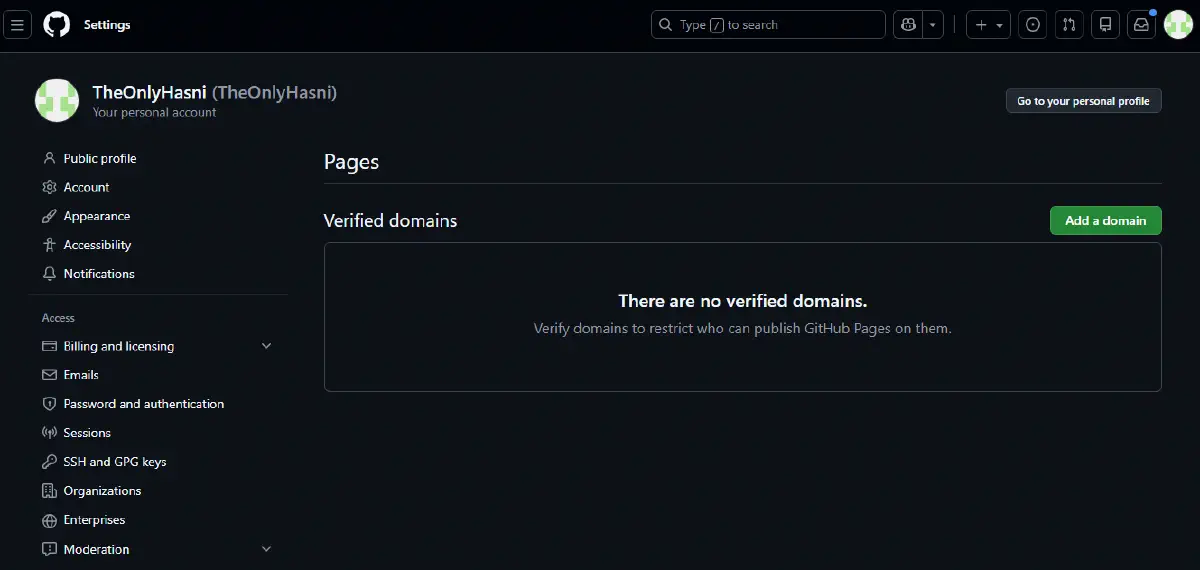 Screenshot showing the GitHub Pages settings menu